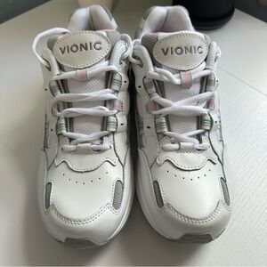 Vionic 23 Walker Classic White Gray Pink Leather Sneakers Women’s Sz 8.5